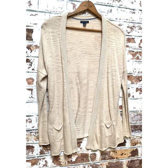 Tommy Hilfiger Beige Long Knit Open Front Pocket Cardigan - Picture 2 of 7